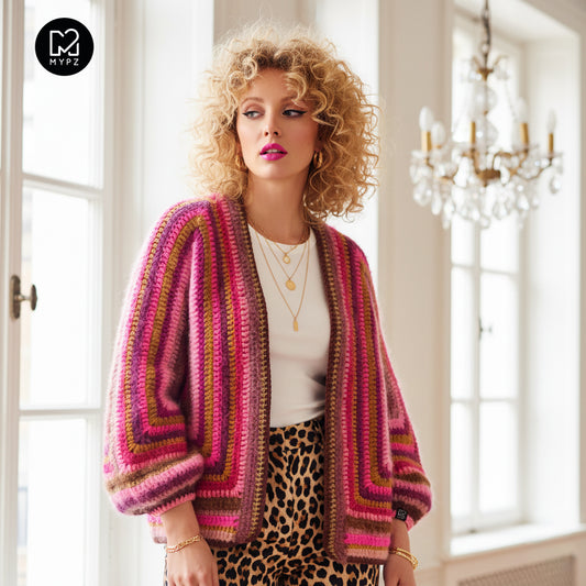 Haakpakket - MYPZ Hexagon Cardigan Burgundy (ENG-NL-DE)