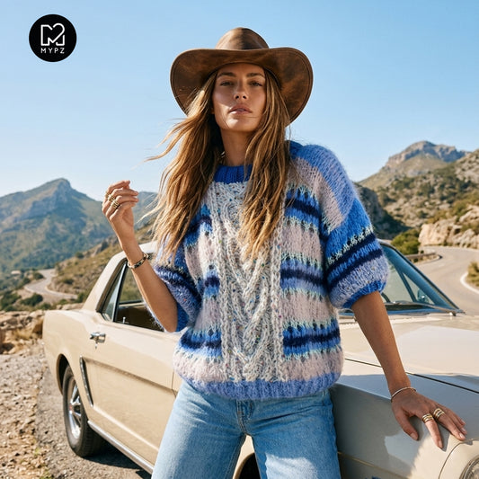 Breipatroon – MYPZ Light Alpaca Mohair Top Cable Heart Blue No10 (ENG-NL-DE)