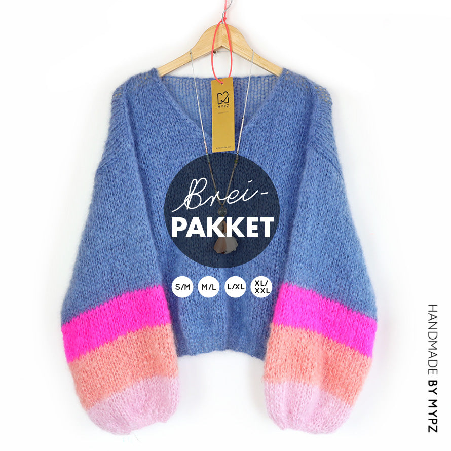 Knitting Kit – MYPZ Basic Light Mohair v-neck Pullover Bluish no10 (ENG-NL)