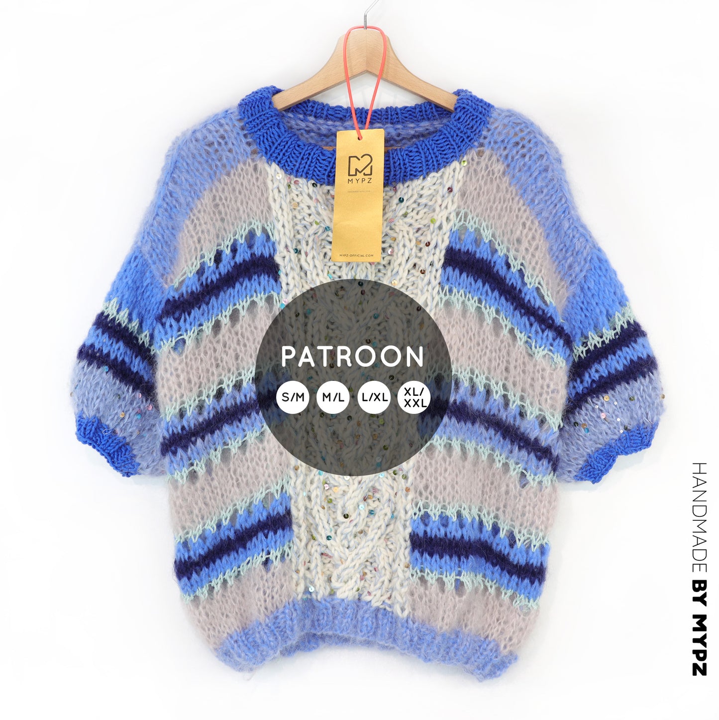 Breipatroon – MYPZ Light Alpaca Mohair Top Cable Heart Blue No10 (ENG-NL-DE)