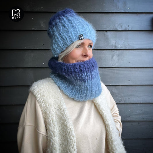Breipakket – Gradient chunky mohair hat + snood Blauw (ENG-NL)