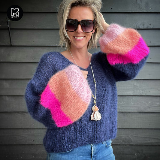 Breipakket – MYPZ Basic Light Mohair v-hals trui Sapphire no10 (ENG-NL)