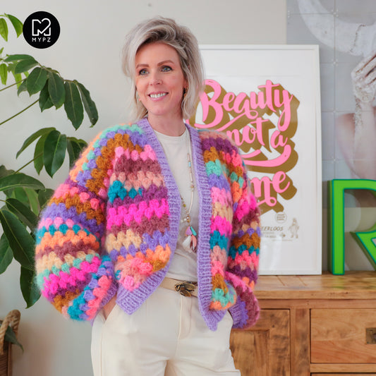 Haakpakket - MYPZ Mohair Granny Stripes-vest Fiesta (ENG-NL-DE)