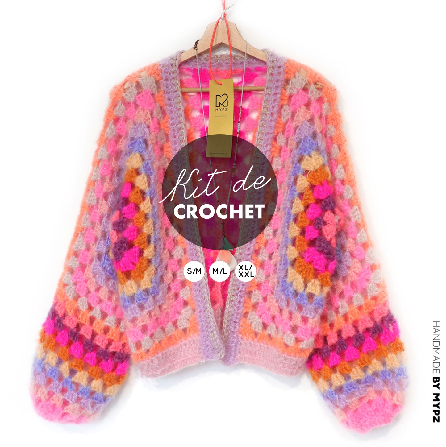 Crochet kit - MYPZ Hexagon Cardigan Pink Vibes (ENG-NL-DE-FR-ES)