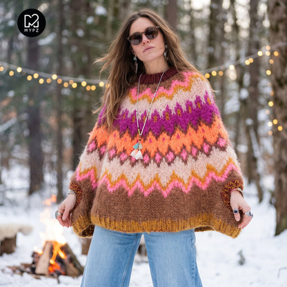 Breipakket – MYPZ Chunky Topdown Mohair Poncho Brownberry nr.12 (ENG-DE-NL-ES-FR-IT-DA-SV-NO)