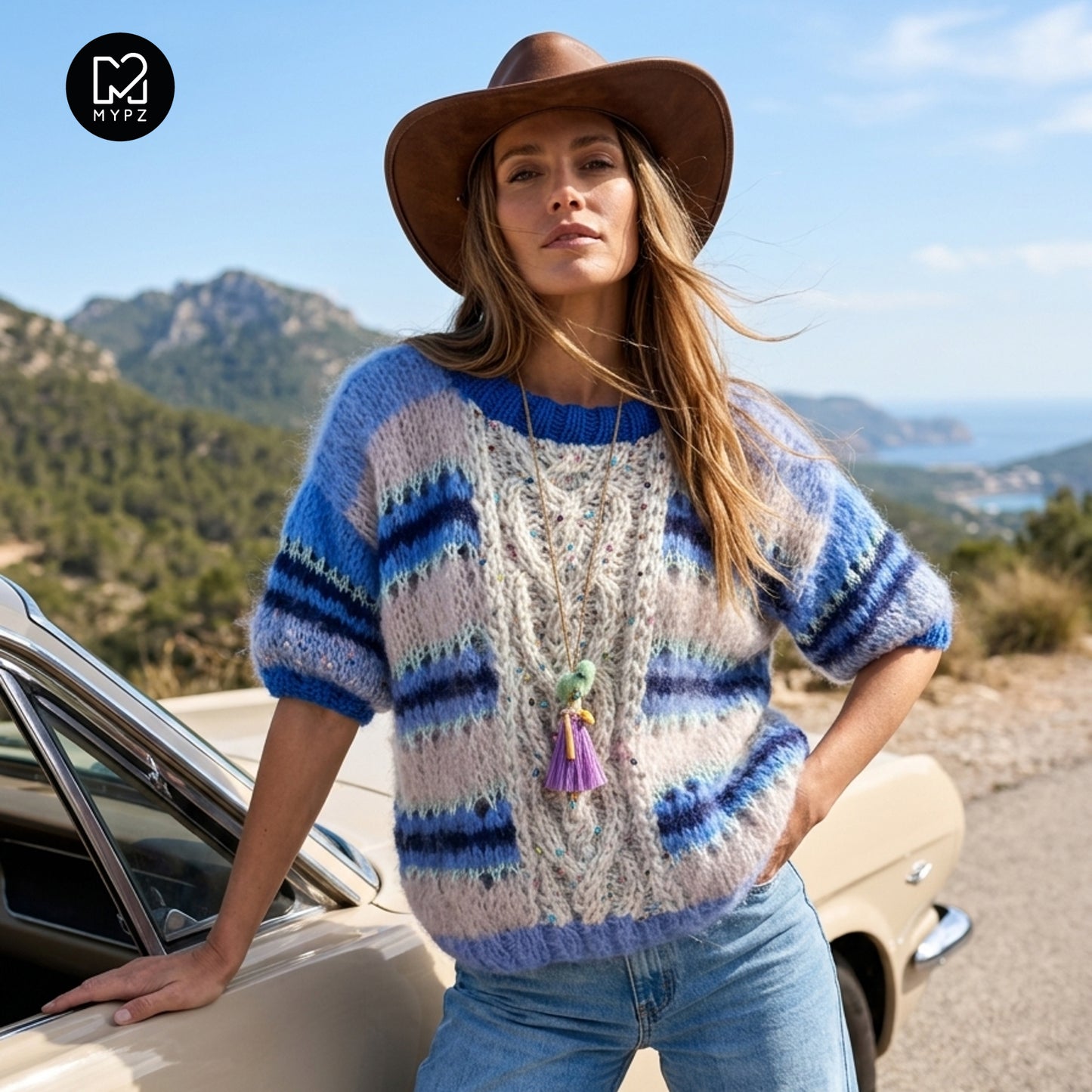 Breipatroon – MYPZ  Light Alpaca Mohair Top Cable Heart Blue No10 (ENG-NL-DE)