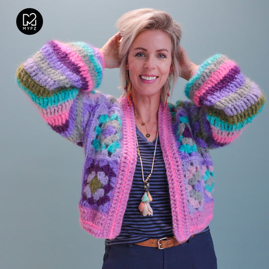 Patron de crochet - Gilet Granny en mohair MYPZ Purple Candy (ENG-NL-DE)