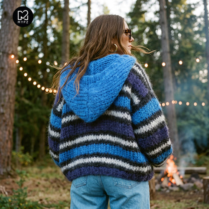 Breipatroon – MYPZ Hooded Chunky Mohair Bomber Cardigan Blue No.15 (ENG-DE-NL-ES-FR-IT-DA-SV-NO)
