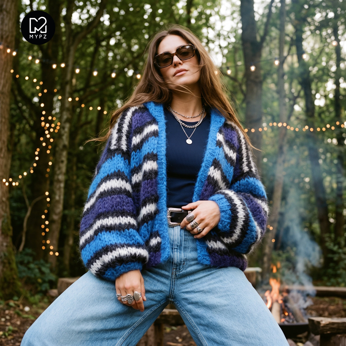 Breipatroon – MYPZ Hooded Chunky Mohair Bomber Cardigan Blue No.15 (ENG-DE-NL-ES-FR-IT-DA-SV-NO)