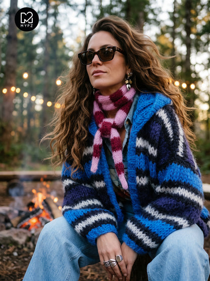 Breipatroon – MYPZ Hooded Chunky Mohair Bomber Cardigan Blue No.15 (ENG-DE-NL-ES-FR-IT-DA-SV-NO)
