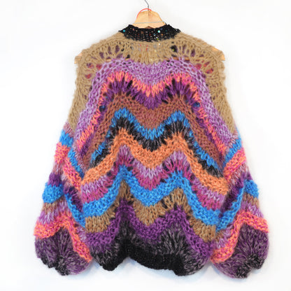 Breipatroon - Kort grofgebreid mohairvest Maple Wave nr.12 (ENG-DE-NL-ES-FR-IT-DA-SV-NO)