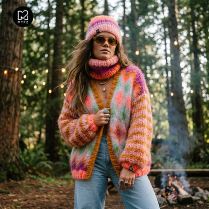 Breipatroon - Chunky Mohair-jas Flora nr.12 (ENG-DE-NL-ES-FR-IT-DA-SV-NO)