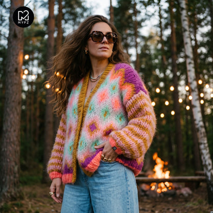Breipatroon - Chunky Mohair-jas Flora nr.12 (ENG-DE-NL-ES-FR-IT-DA-SV-NO)