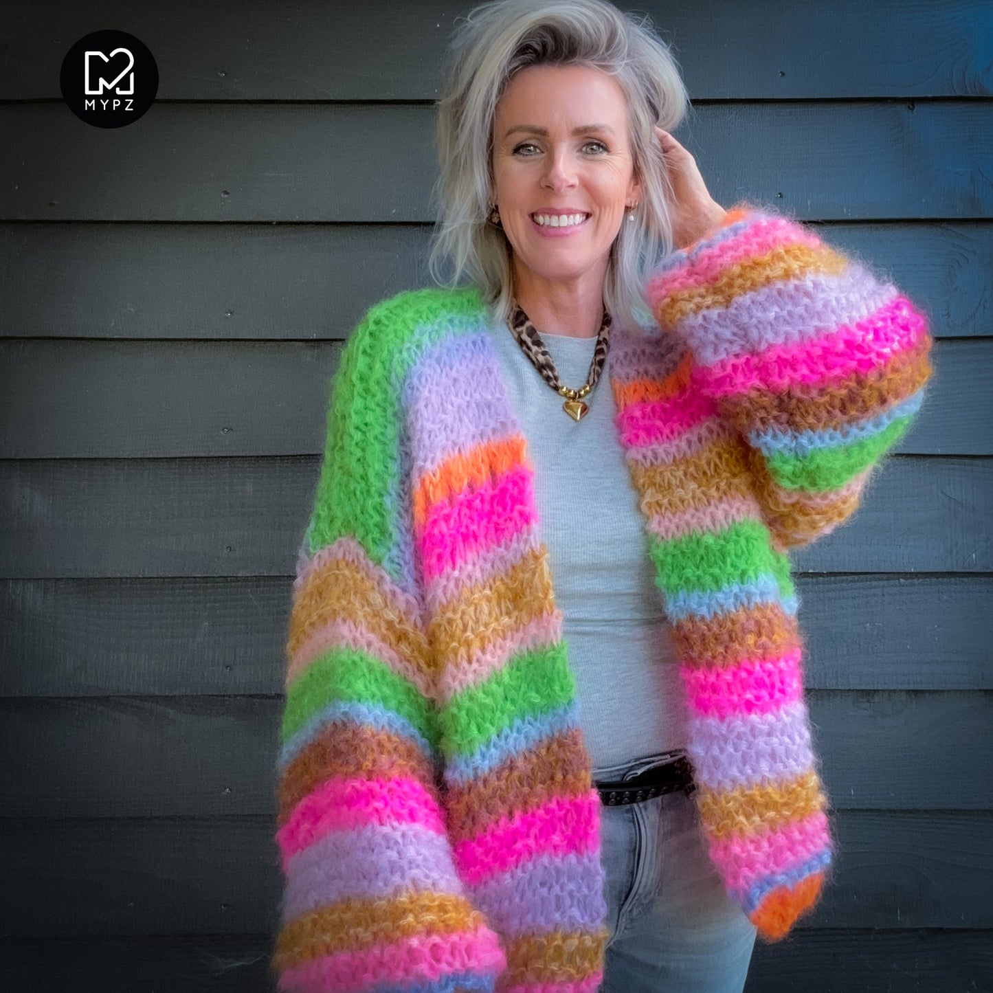 Breipatroon – MYPZ Chunky Mohair Cardigan Rainbow Sorbet No.15 (ENG-NL-DE)