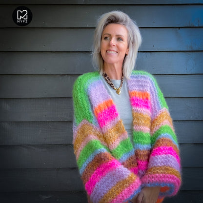 Breipatroon – MYPZ Chunky Mohair Cardigan Rainbow Sorbet No.15 (ENG-NL-DE)