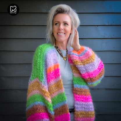 Breipatroon – MYPZ Chunky Mohair Cardigan Rainbow Sorbet No.15 (ENG-NL-DE)