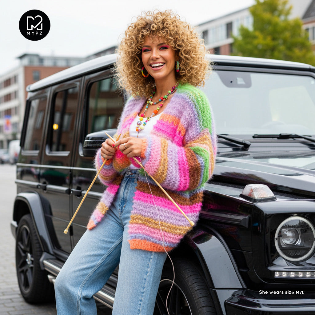 Breipatroon – MYPZ Chunky Mohair Cardigan Rainbow Sorbet No.15 (ENG-NL-DE)