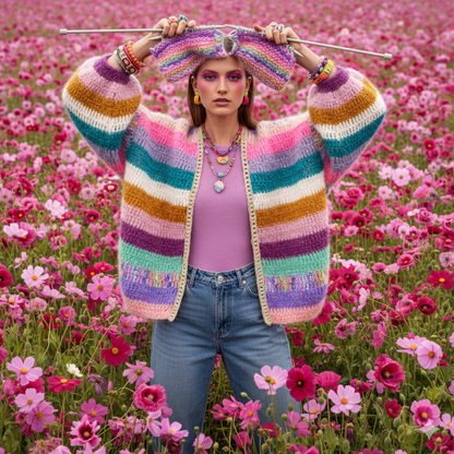 Haakpakket - Chunky Mohair cardigan Sunset Glow (ENG-NL-DE)