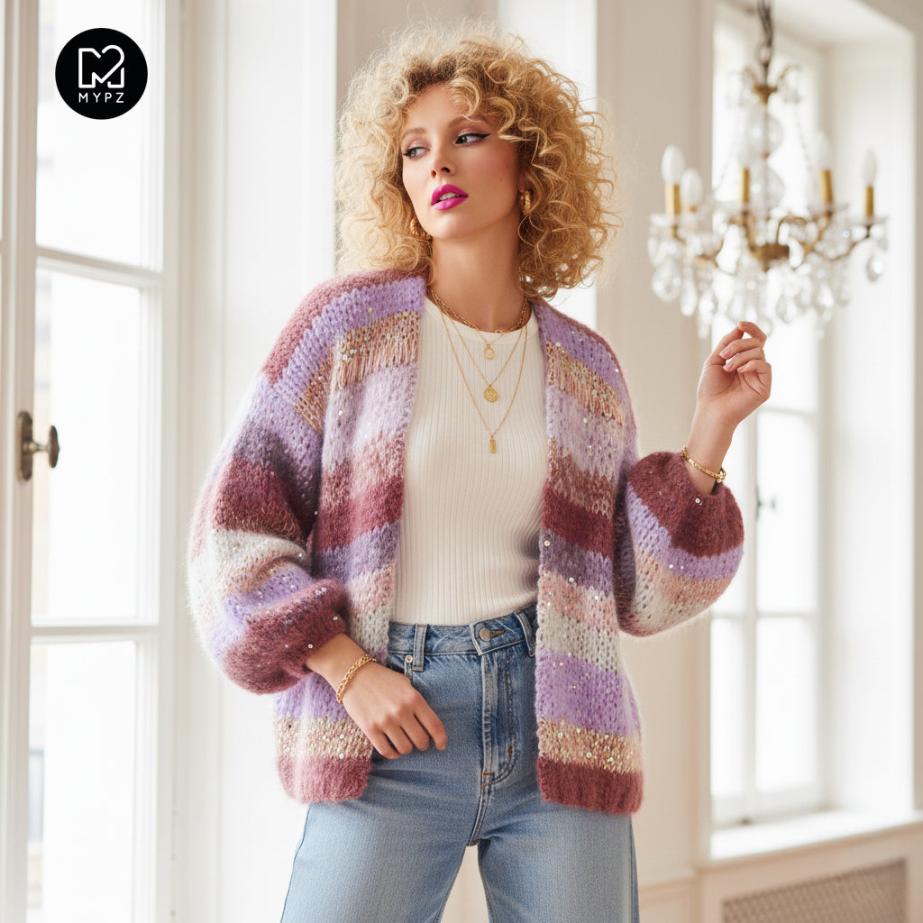 Chunky Mohair cardigan Whisper Rose