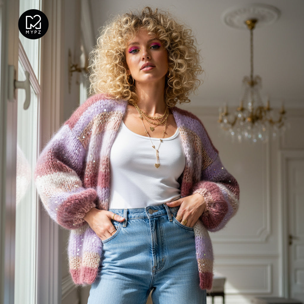 Chunky Mohair cardigan Whisper Rose