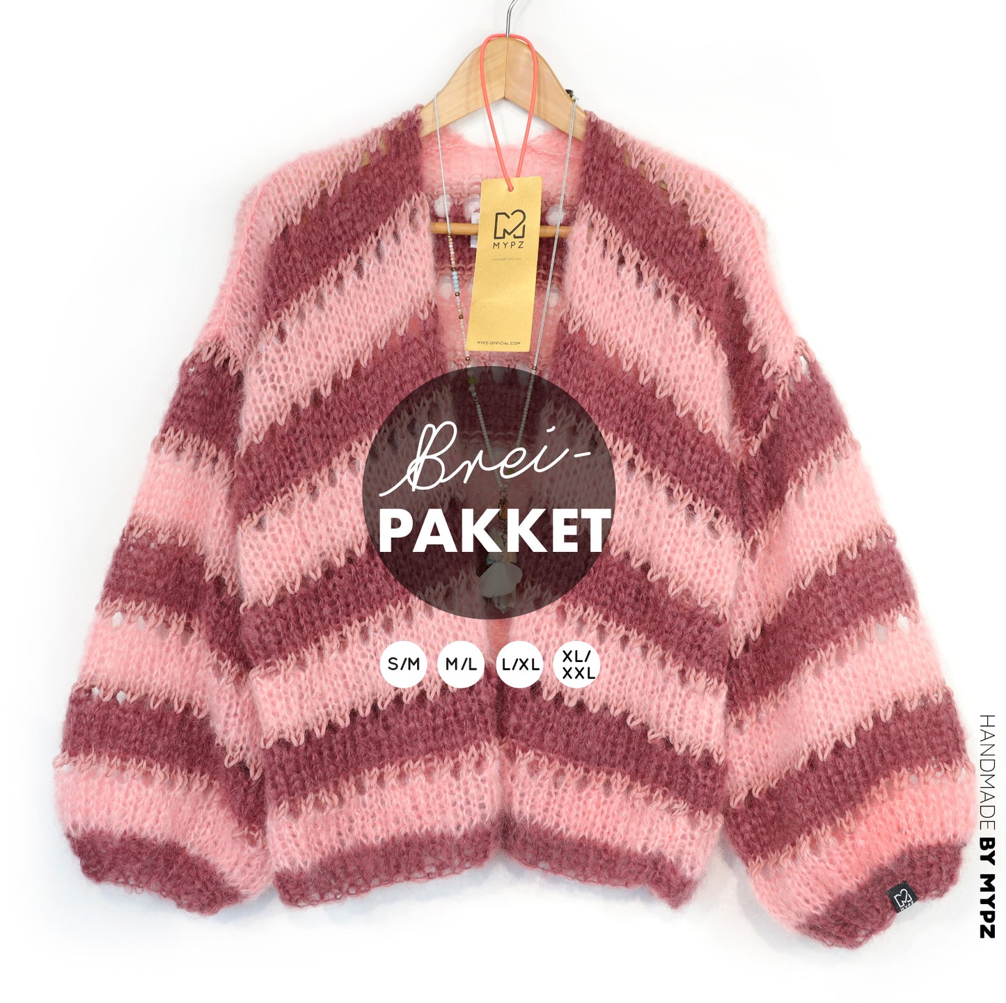 Breipakket – MYPZ kort Light Mohair Cardigan Rose Burgundy No10 (ENG-NL-DE-FR-ES)
