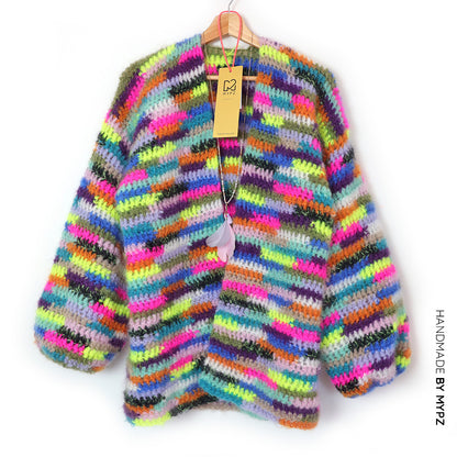 Crochet kit - Chunky Mohair cardigan Groovy Rainbow (ENG-NL)