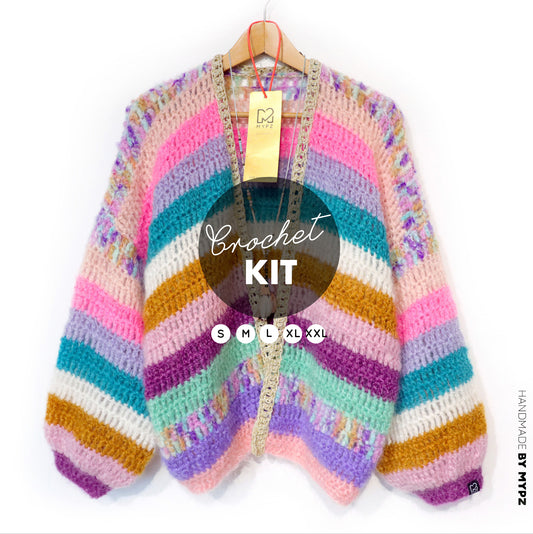 Crochet kit - Chunky Mohair cardigan Sunset Glow (ENG-NL-DE)