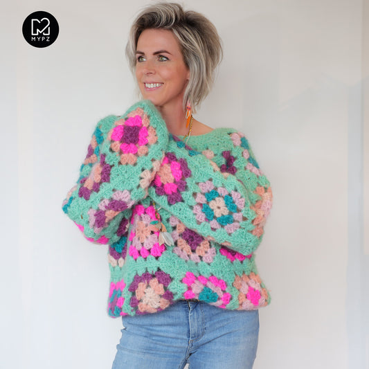 Haakpakket - MYPZ Granny square Mohair trui Mint (ENG-NL)