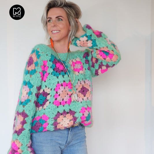 Haakpatroon - MYPZ Granny square Mohair trui Mint (ENG-NL)