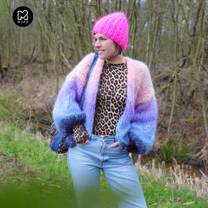 Knit pattern – MYPZ short chunky Mohair cardigan Blue Sky No15 (ENG-NL-DE)