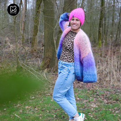Knit pattern – MYPZ short chunky Mohair cardigan Blue Sky No15 (ENG-NL-DE)