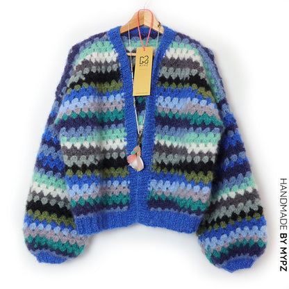 Haakpakket - MYPZ kort Mohair Granny stripes vest Jeans (ENG-NL)
