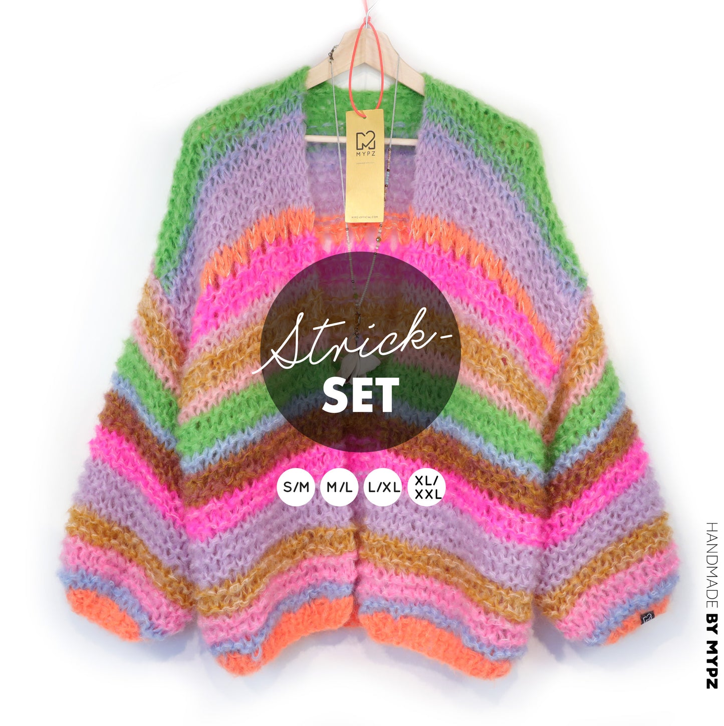 Knitting Kit – MYPZ Chunky Mohair Cardigan Rainbow Sorbet No.15 (ENG-NL-DE)