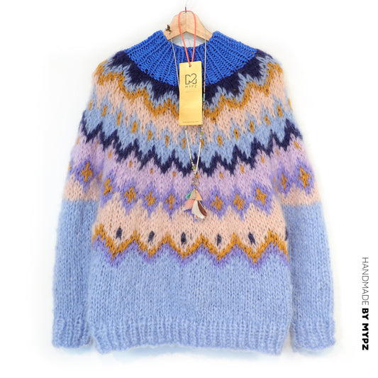 Knitting Pattern – MYPZ Chunky Topdown Mohair Pullover Blueberry No.12 (ENG-DE-NL-ES-FR-IT-DA-SV-NO)