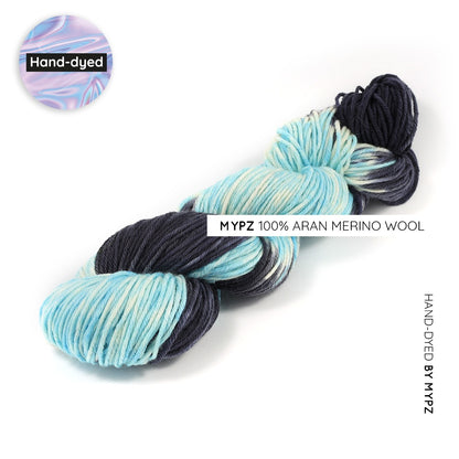 MYPZ hand-dyed Aran merino Zebra Blue