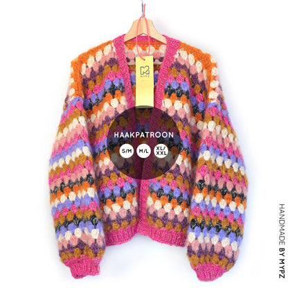 Haakpatroon - MYPZ kort Mohair Granny stripes vest Rosé (ENG-NL)