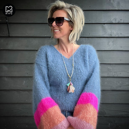 Breipakket – MYPZ Basic Light Mohair v-hals trui Bluish no10 (ENG-NL)