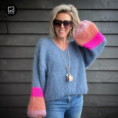 Breipakket – MYPZ Basic Light Mohair v-hals trui Bluish no10 (ENG-NL)