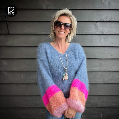 Breipakket – MYPZ Basic Light Mohair v-hals trui Bluish no10 (ENG-NL)