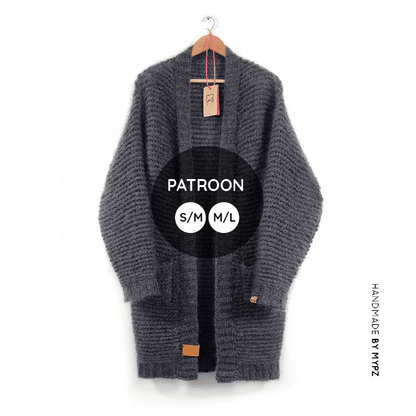 Haakpatroon MYPZ chunky grey reversible mohair cardigan