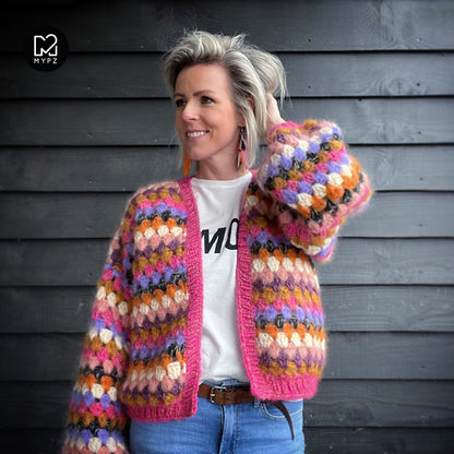 Haakpatroon - MYPZ kort Mohair Granny stripes vest Rosé (ENG-NL)